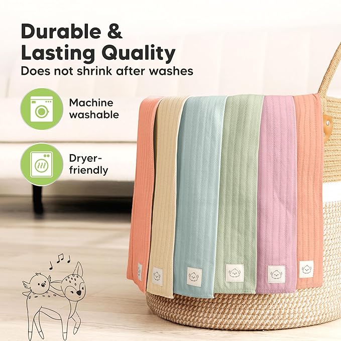 KeaBabies Organic Cotton Burp Cloths Baby Girl, Boy - 6-Pack Large Burping Clothes for Babies, Spit Up Rags, Super Soft & Absorbent Newborn Wash Towels, Gender Neutral,Non-Shrink (Stria, Muted Pastel)