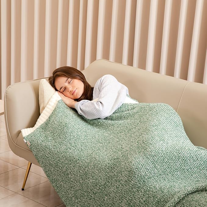 Snuggle Sac Green Blanket Twin Size Bedding Blankets, Super Soft Warm Cozy Knit Blankets for Sofa, Bed, Living Room, Heather Green, 60x80 inches,