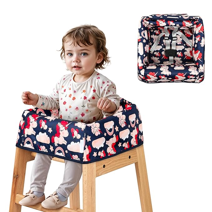 High Chair Cover for Baby Restaurant: Sprouterie Baby High Chair Covers for Restaurant Highchair with Safety Harness Stain and Slip Resistant Waterproof Portable for Outdoor Indoor Eating Unicorn