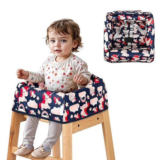High Chair Cover for Baby Restaurant: Sprouterie Baby High Chair Covers for Restaurant Highchair with Safety Harness Stain and Slip Resistant Waterproof Portable for Outdoor Indoor Eating Unicorn