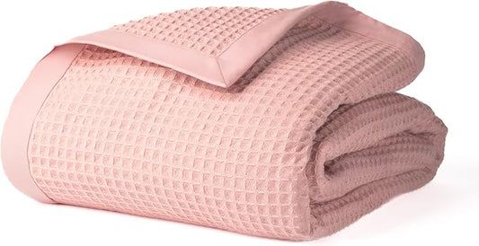 Salt Earth GOTS Certified 100% Organic Cotton Throw Blanket, 60" X 80" Blankets & Throws for Bed, Throw Blanket for Couch,Modern & Cozy Blanket, All Season Waffle Blanket, Soft Blanket (Misty Rose)