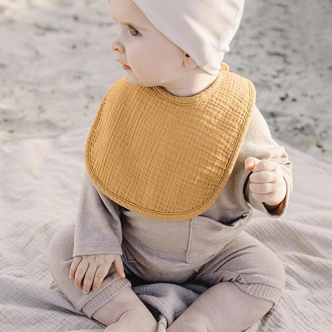 Konssy 10-Pack Muslin Baby Bibs, Soft Cotton Bandana Bibs for Drooling & Teething, Unisex Solid Colors for Boys & Girls, Newborn & Infant