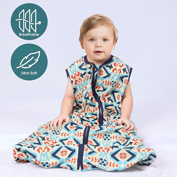 Baby Sleep Sack 12-18 Months 3 Pack Baby Wearable Blanket 100% Rayon Cotton 2-Way Zipper Toddler Sleeping Sack .Comfy Soft Lightweight TOG 0.3 (Bohemia&Checkered&Blue,)
