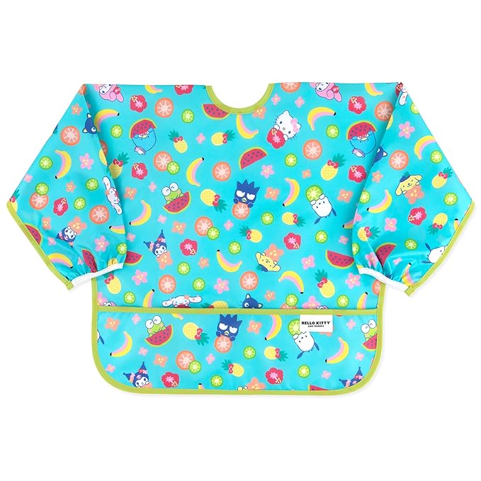 Bumkins Sleeved Bib for Girl or Boy, Baby and Toddler for 6-24 Mos, Essential Must Have for Eating, Feeding, Baby Led Weaning Supplies, Long Sleeve Mess Saving Food Catcher, Hello Kitty and Friends