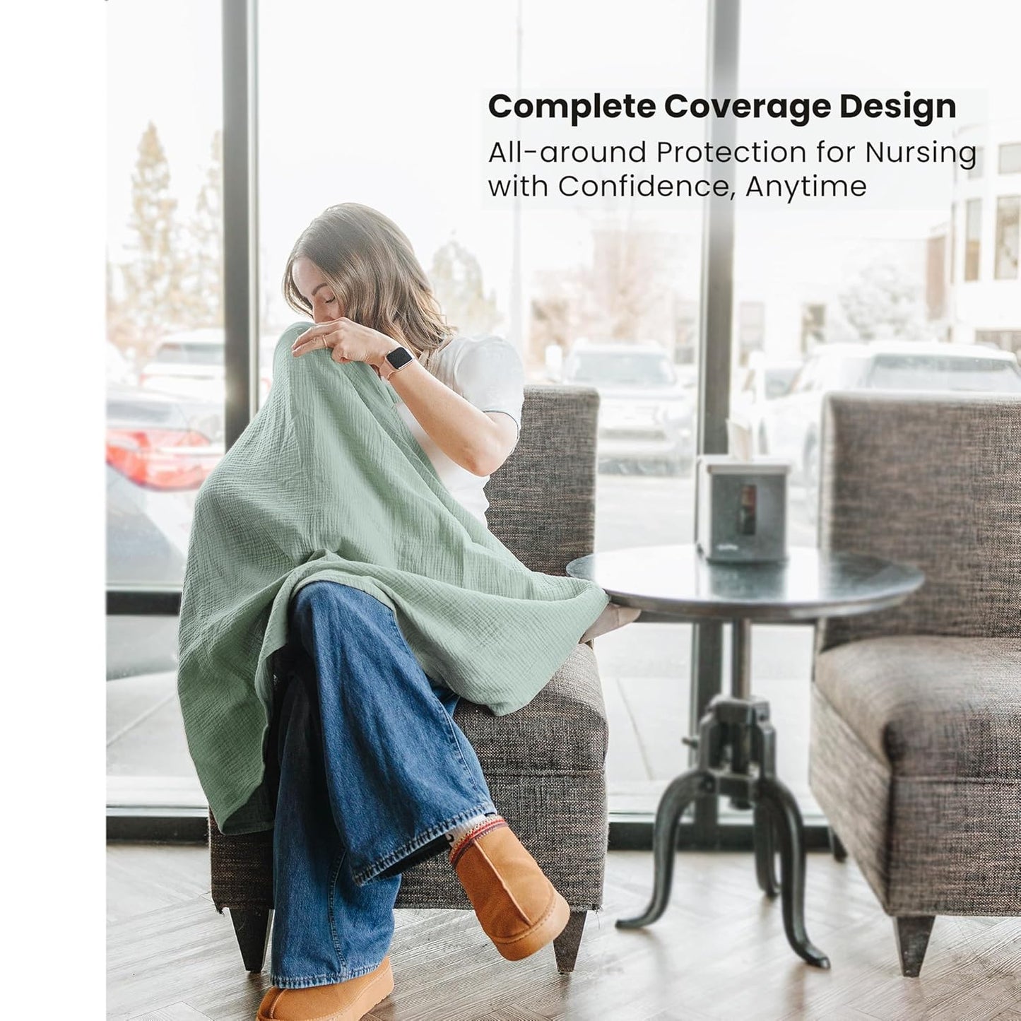 Konssy 2-Pack Muslin Nursing Cover Up for Breastfeeding Moms with Rigid Hoop, 100% Cotton, Lightweight & Breathable Breastfeeding Cover, Adjustable & Comfort