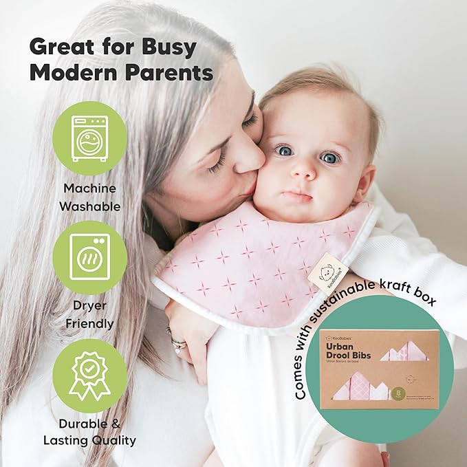 8-Pack Organic Baby Bibs for Boys, Girls - Soft Cotton Drooling and Teething Bibs for Baby Girl & Boy, Extra Absorbent, Easy To Clean & Put On for Toddler, Newborn, Infant 0-24 Months (Blush)