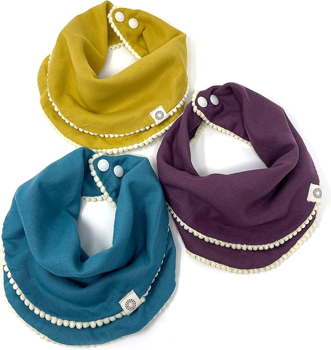 Kishu Baby Indi - Fairtrade Organic Baby Bibs for Girls or Boys - Rounded, 4-Way Reversible, 8 Layer Muslin Drool Bibs