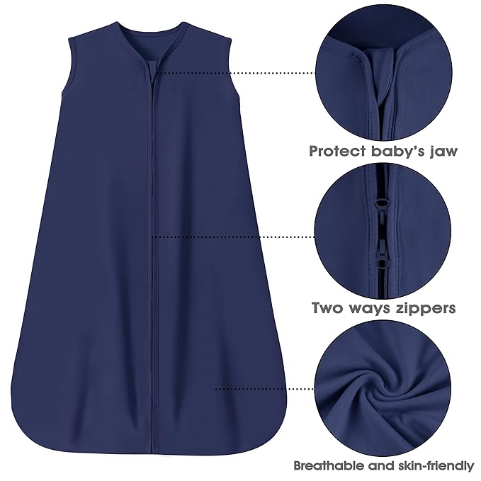 Baby Sleep Sack 12-18 Months Baby Wearable Blanket 100% Rayon Cotton 2-Way Zipper Toddler Sleeping Sack，Comfy Soft Lightweight TOG 0.3(Cyan)