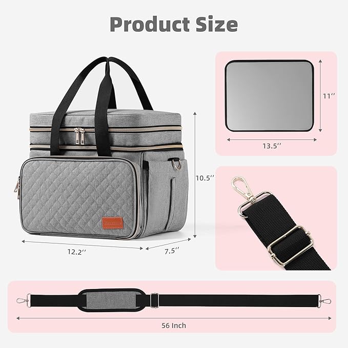 Breast Pump Bag Fits for Spectra S1 and S2, Double Deck Pumping Bag with Waterproof Mat for Pump Accessories, Pump Carrying Bag for Moms Work, Travel - Grey