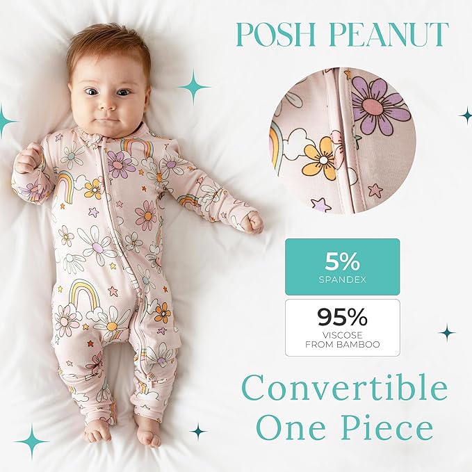 Posh Peanut Convertible Baby Sleepers - Girls Footless Baby Pajamas with 2 Way Zipper for Easy Diaper Changes