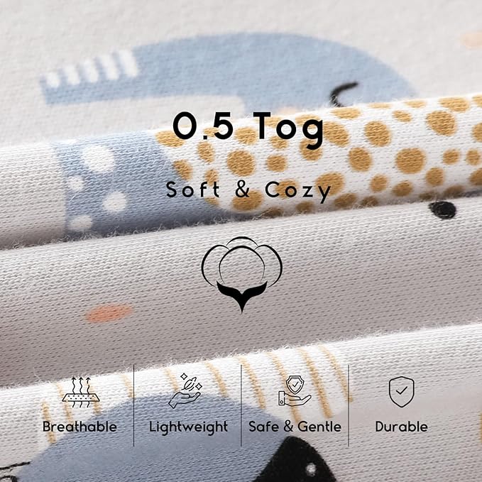 Yoofoss Baby Sleep Sack 12-18 Months 0.5 Tog Wearable Blanket for Baby, 3 Pack 100% Organic Cotton Infant Toddler Sleeping Sack 2-Way Zipper Lightweight Sleep Sack