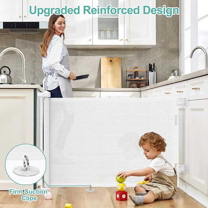 55 inch Retractable Baby Gates, EZIGO Extra Wide Baby Gate for Large Opening Extra Long Mesh Gate for Kids or Pet Dog Gate Child Safety Gate for Stairs Hallways Doorway Indoor Outdoor, White