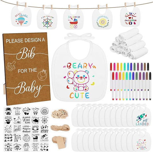 Baby Shower Game Sign Blank Bib DIY Set Newborn Essentials Stuff