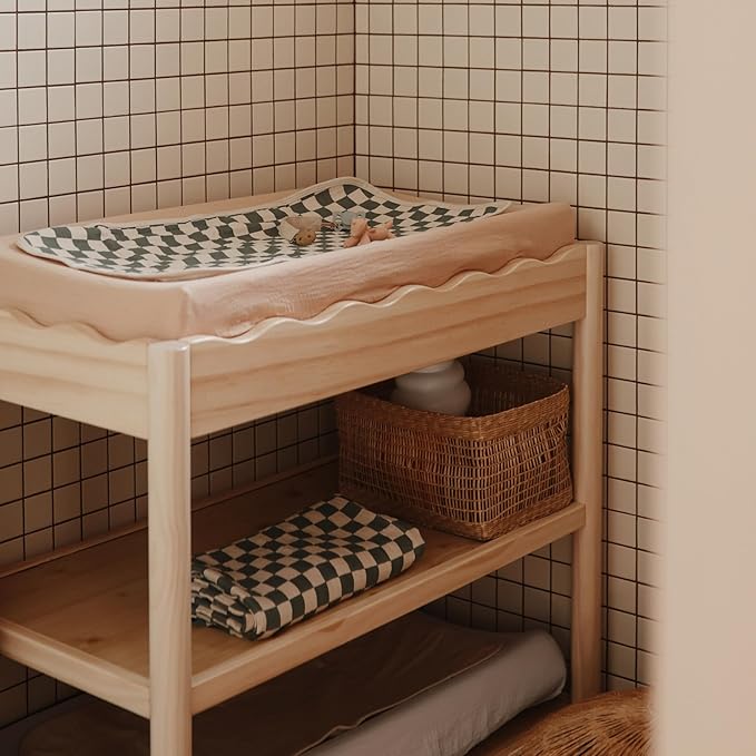 mushie Muslin Baby Swaddle Blanket | 100% Organic Cotton (Olive Check)