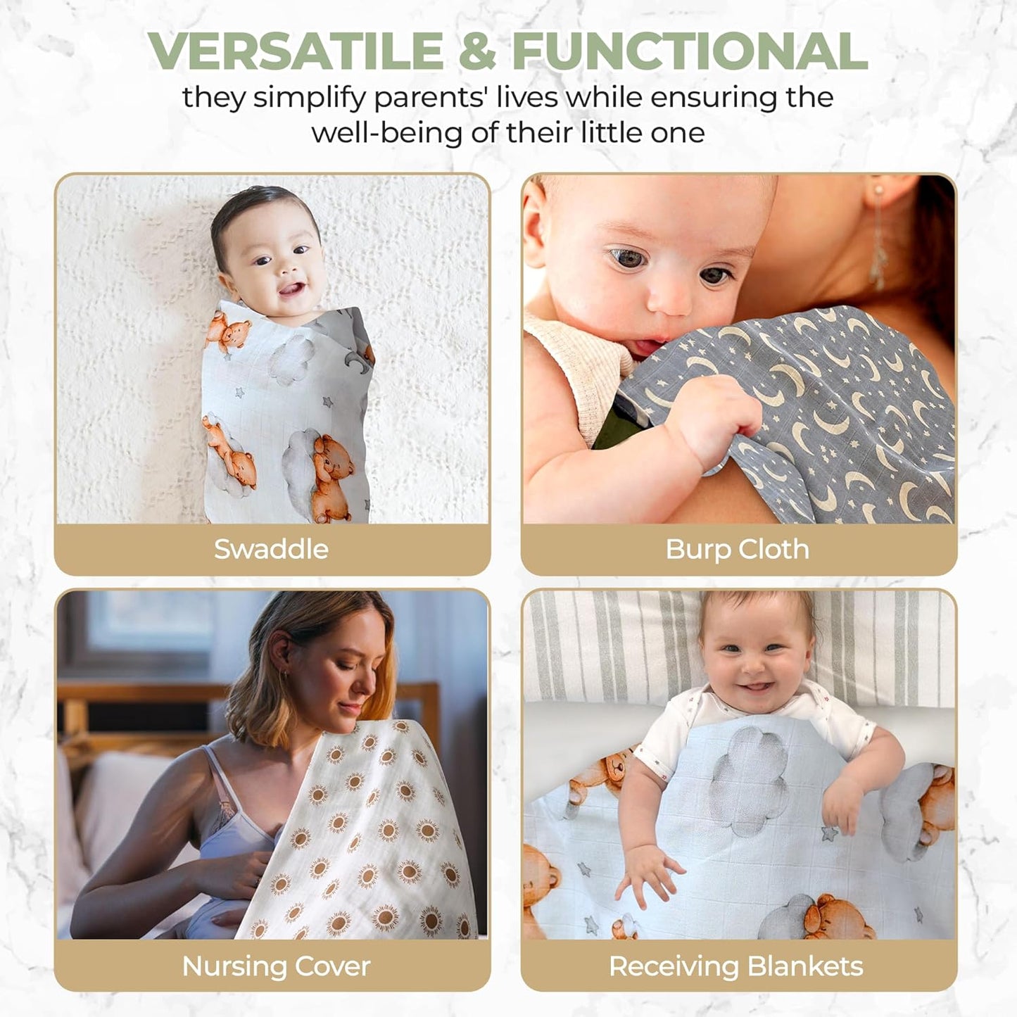 Muslin Swaddle Blankets for Newborn – 3 Pack Large 47"x47" Receiving Blankets – Soft, Breathable & Gentle – Unisex Sweet Dreams