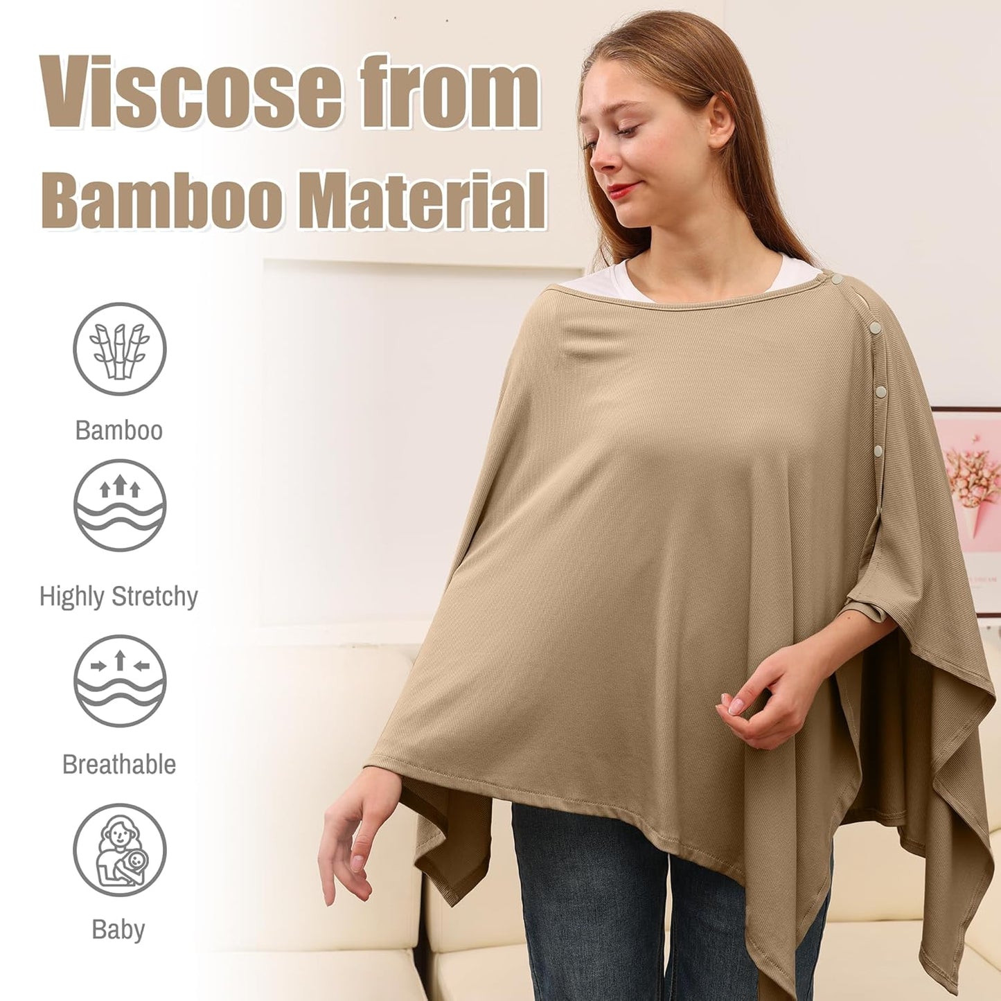 Nursing Cover for Breastfeeding- Viscose from Bamboo Ribbed Covers for Baby Breast Feeding, Full Coverage Privacy, Soft & Breathable Nursing Covers, Multi-Use Shawl Car Seat Cover