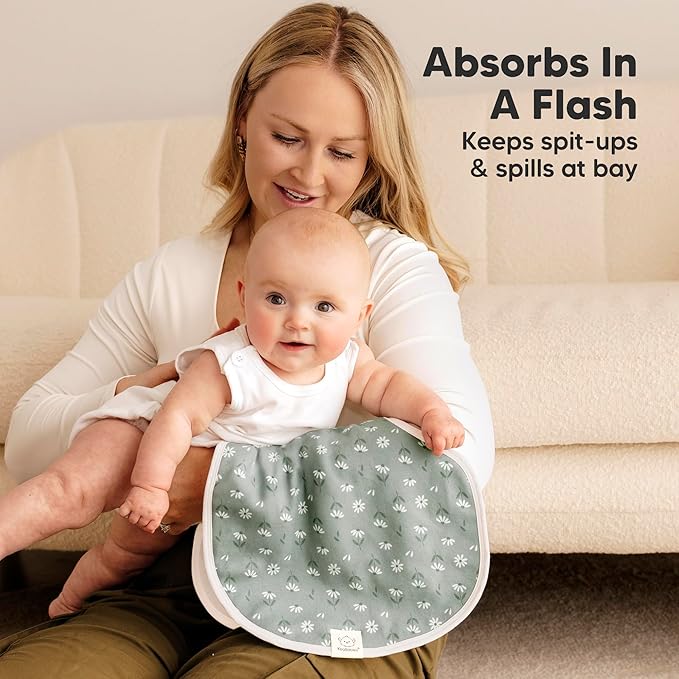 KeaBabies 4-Pack Baby Burp Cloths Baby Girl, Boy - Organic Cotton Burp Cloth, Extra Large, Absorbent, Soft Burping Cloths & Bibs Set for Babies, Newborn Burp Clothes, Thick Burp Rags (Fleur)