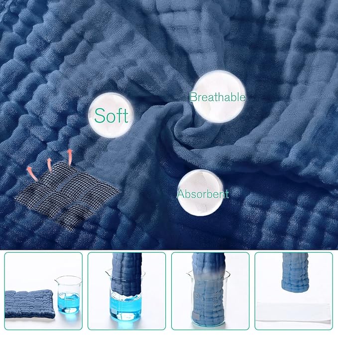 Yoofoss Muslin Burp Cloths for Baby 10 Pack 100% Cotton Baby Washcloths for Boys Girls Large 20''X10'' Super Soft and Absorbent Dark Blue