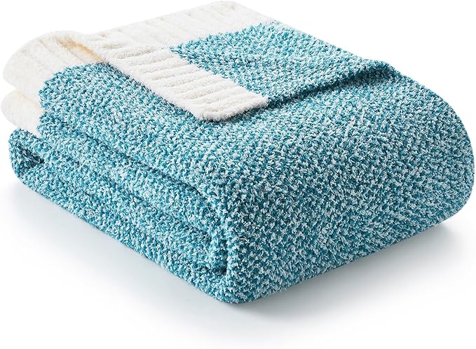 Snuggle Sac Teal Throw Blankets for Couch, Super Soft Warm Blankets Cozy Knit Fuzzy Plush Lightweight Throws for Sofa, Bed, Living Room, Heather Teal, 50x60 inches