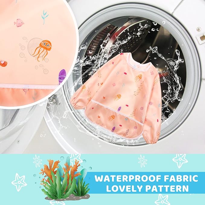 Little Dimsum Baby Bib with Pocket Waterproof Toddler Bibs Infant Feeding Bibs for Boys and Girls, Pack of 2 Colors