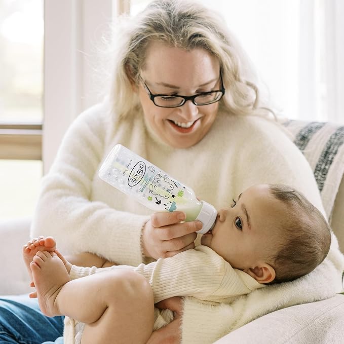 Dr. Brown's Natural Flow Anti-Colic Options+ Narrow Baby Bottle, Pig & Frog, 8 oz/250 mL, with Level 1 Slow Flow Nipple, BPA Free, 0m+, (Pack of 12)