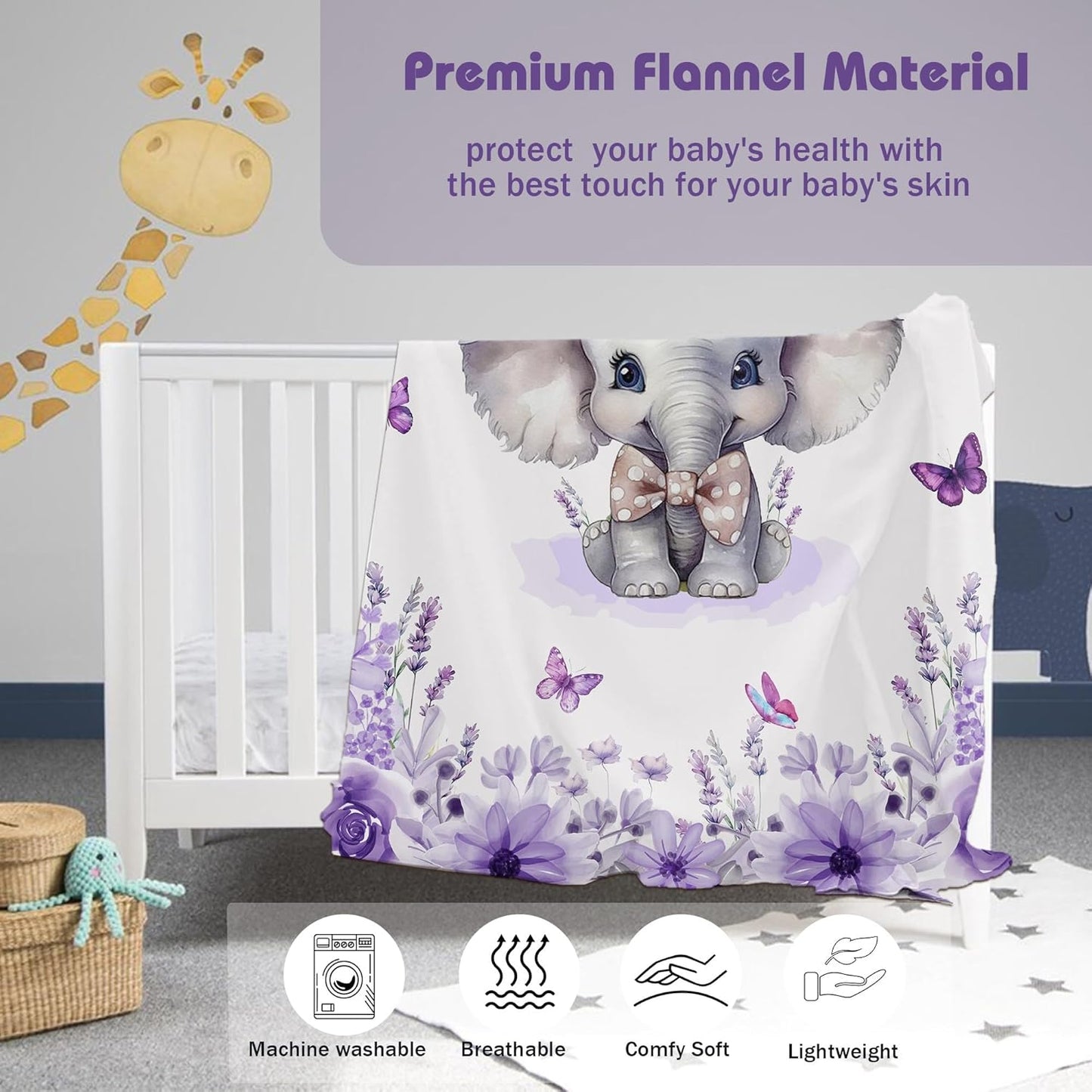 Custom Baby Blanket with Name Personalized Baby Name Blankets for Girls Customized Elephant Blanket for Baby Shower Birthday Christmas Newborn Gifts