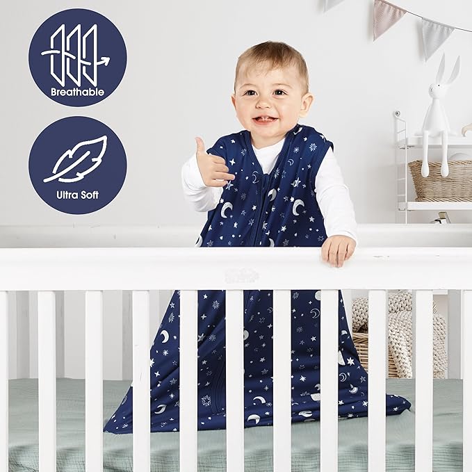 3 Pack Baby Sleep Sack 18-24 Months 100% Rayon Cotton Baby Sleeping Bag 2-Way Zipper Toddler Wearable Blankets Comfy Stretchy Lightweight TOG 0.3 （Purple&Clouds&Starry Sky）