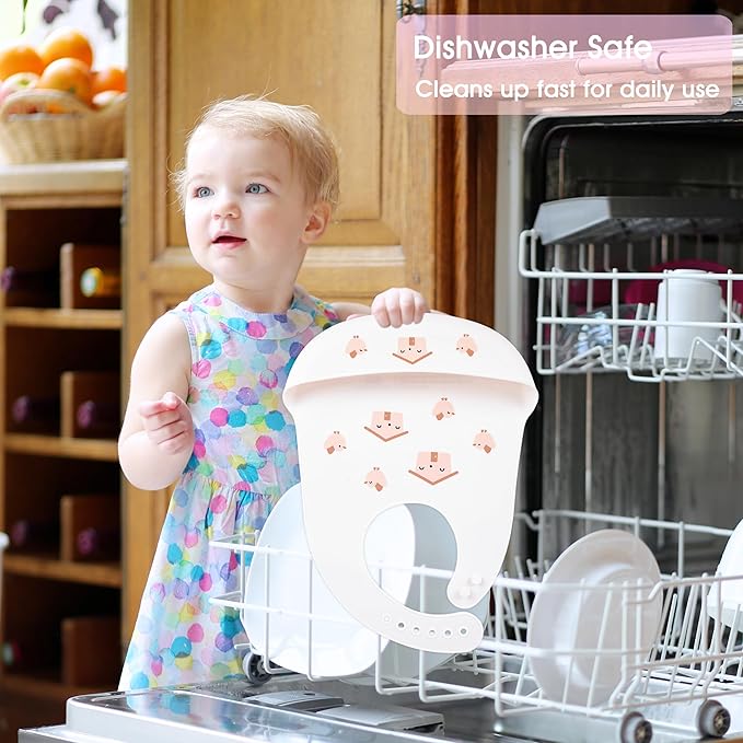 2 Pack Silicone Baby Bibs Adjustable Fit Waterproof Bib With Leak Proof Food Pouch Catcher for Eating Boys Girls