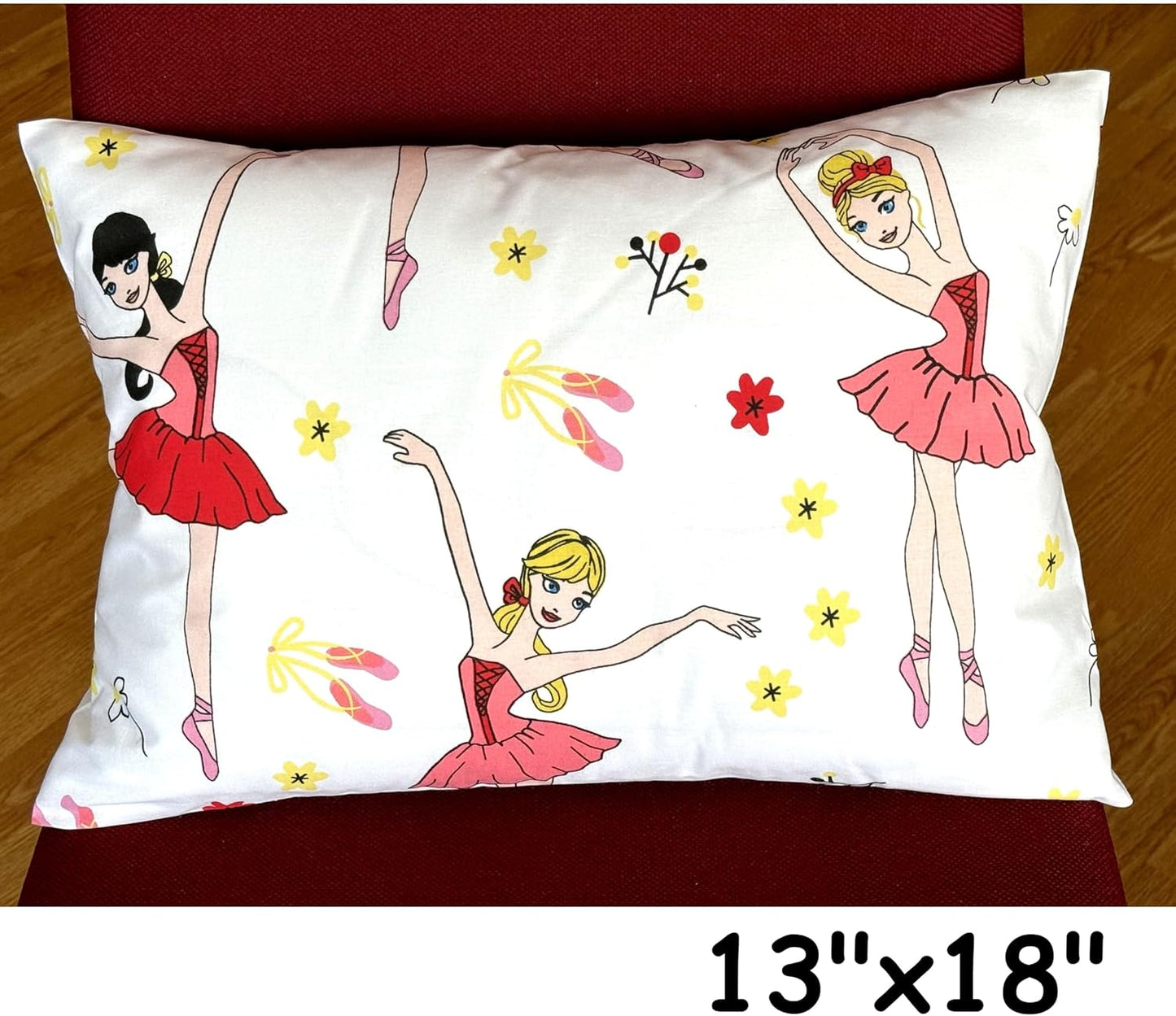 13x18 Toddler Pillowcase - Ballerina Toddler Pillow Case Cotton, Toddler Pillowcase for Girls, Girly Pillow Case for Travel Size Small - Red Ballerina