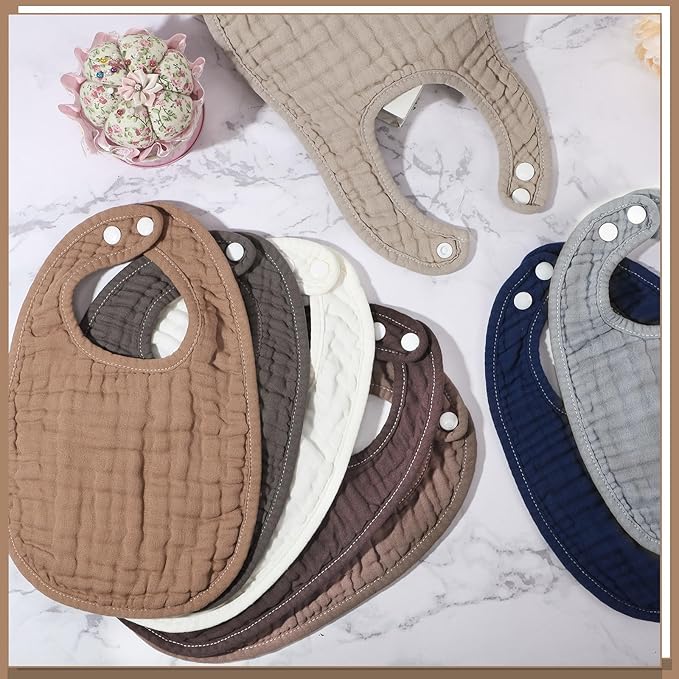 Frienda 8 Pcs Muslin Baby Bibs Cotton Bandana Drool Bibs Bulk for Newborn Infant 6 Absorbent Layers Feeding Accessory