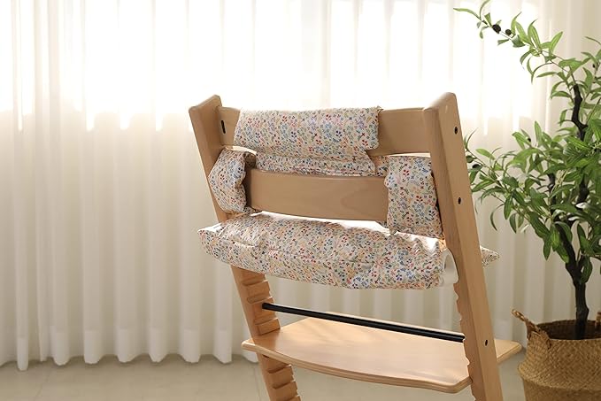 Waterproof Cotton Cushion Set, Stokke Tripp Trapp Compatible, 100% Cotton, Flower Garden, 12.0x16.5 inches, 49.5 Counts