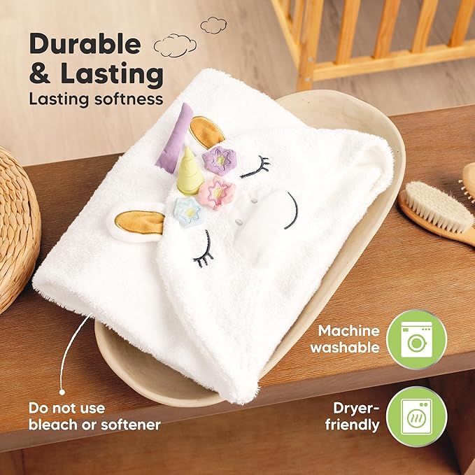 KeaBabies Organic Baby Towel with Hood for Girls, Boys - Soft, Absorbent, 100% Cotton Hooded Baby Towels for Newborns, Infants, Large Hooded Bath Towels for Babies, Kids, Toddler 1-3 (Uria)