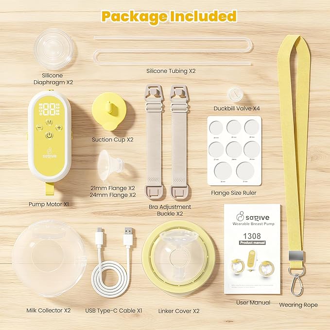 1308 Hands Free Breast Pump | SPA-Level Comfort Wearable Breastfeeding Pump 3 Modes & 9 Levels, Low-Noise Electric Breast Pump Portable for Office & Home Use (27mm Shield, 21/24mm Flange)