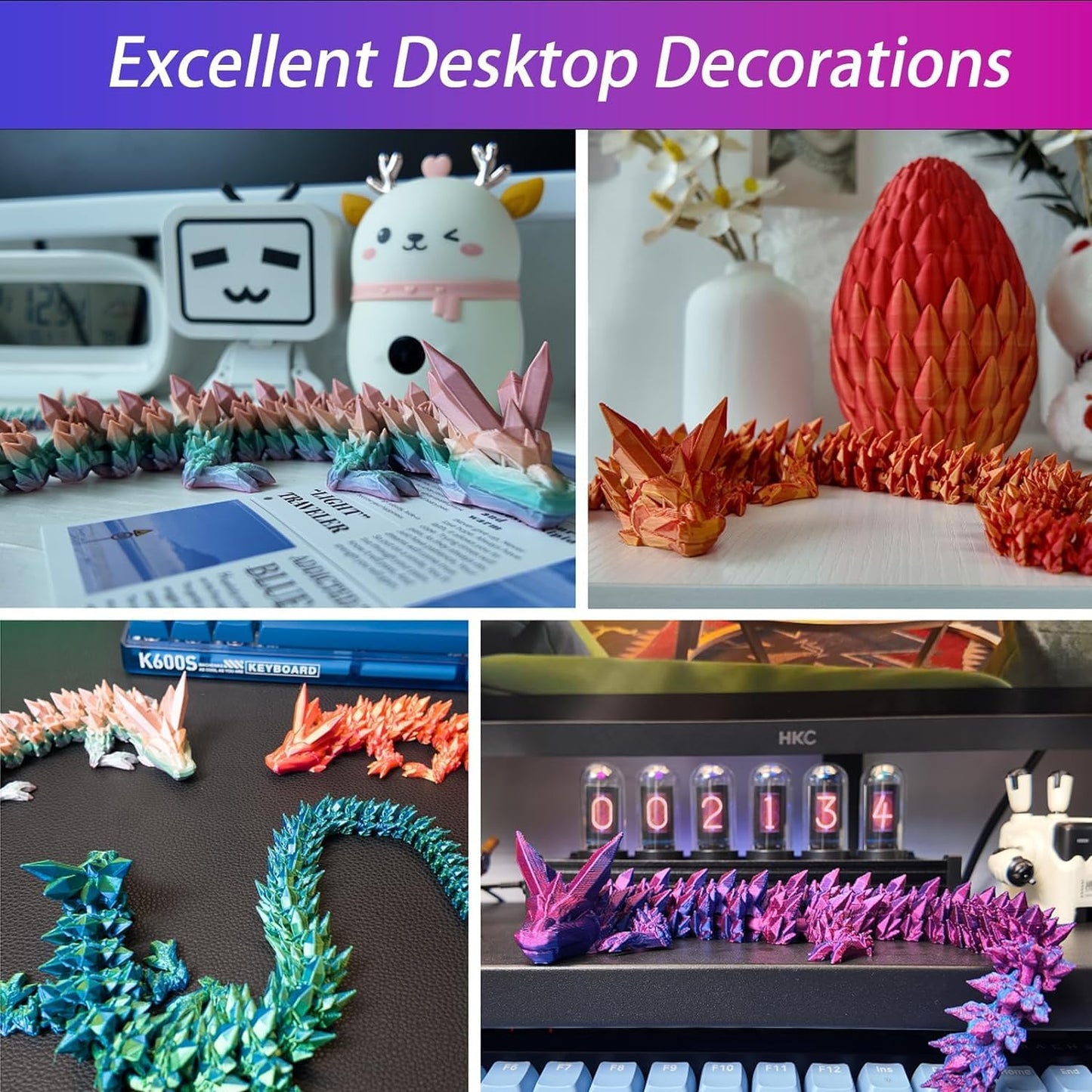 15 inches Dragon with Egg, Purple Dragon Toy,Articulated Crystal Dragon,Fidget Toy Cool