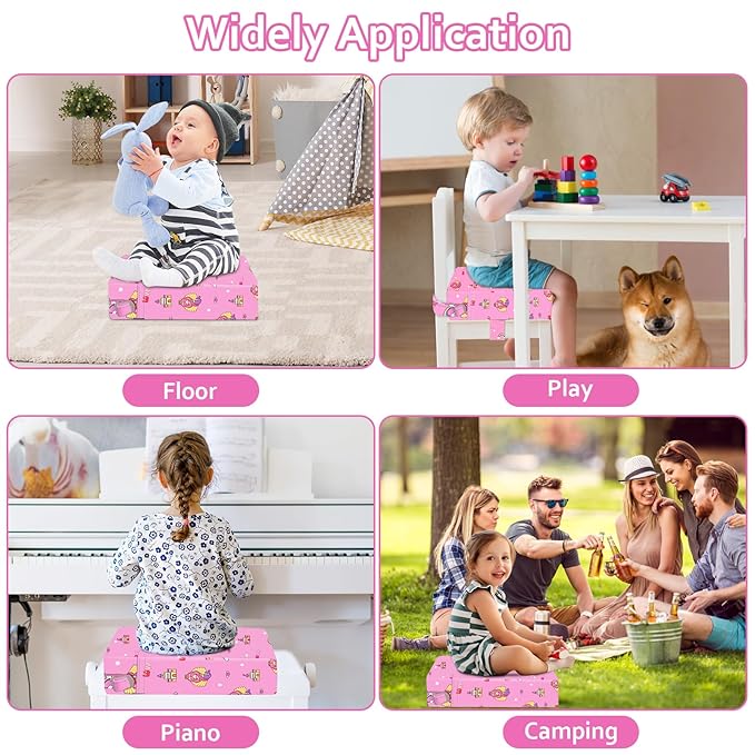 Toddler Booster Seat for Dining Table, Portable Kids Booster with Adjustable Safety Buckles, Non-Slip Bottom, Travel Cushion