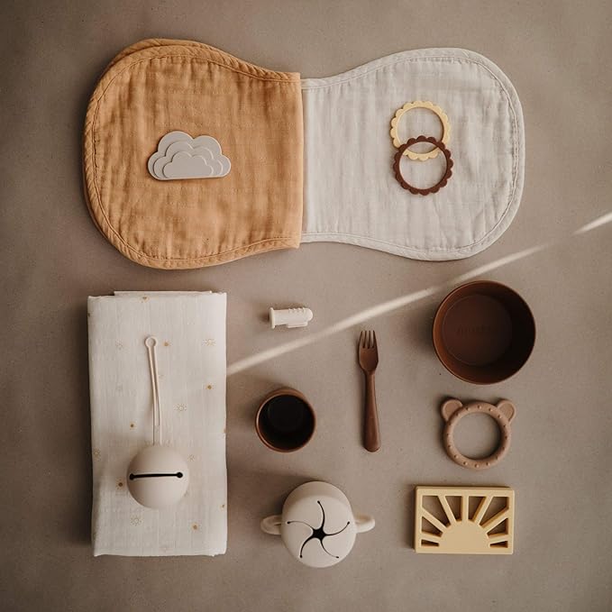 mushie Muslin Baby Burp Cloths | 100% Organic Cotton, Set of 2 (Fall Yellow/Fog)