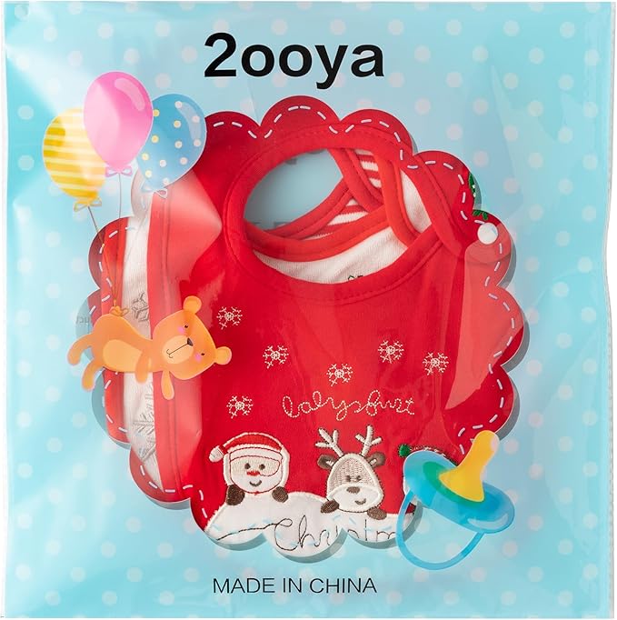 3Pcs Christmas Baby Cotton Bibs with Resin Button Newborn Infant Bibs Christmas Keepsake Baby Gift for Drooling Feeding