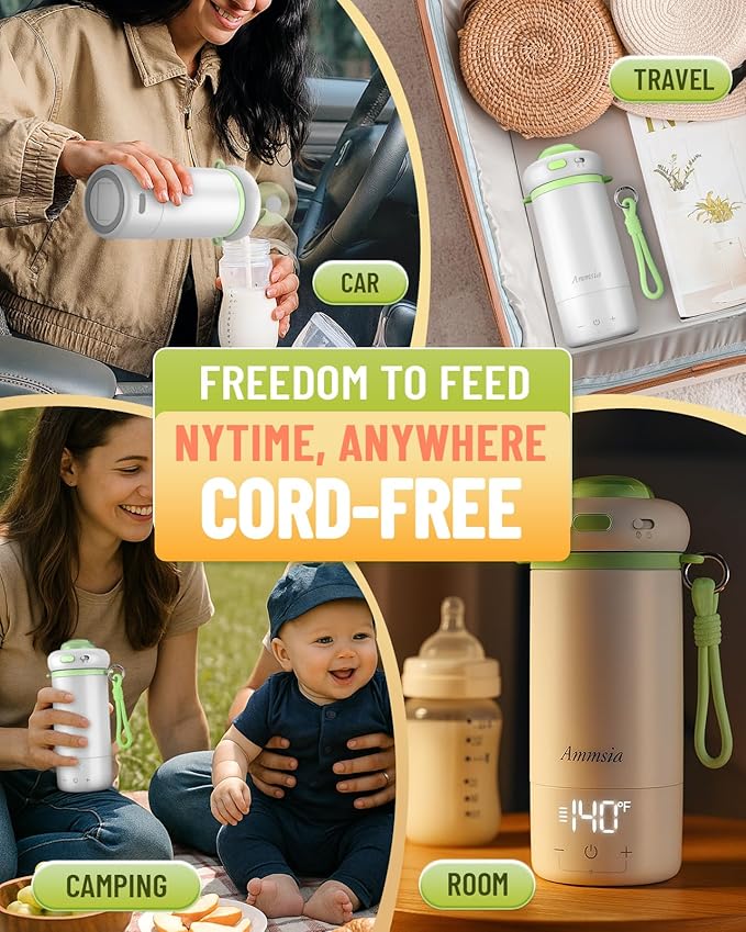Portable Bottle Warmer for Travel – Fastest Heating & Charging, Fits Global 100-240V, Exclusive Sterilization & Water Quality Test Mode, 17Oz Large Capacity Baby Milk Warmer for Breastmilk & Formula