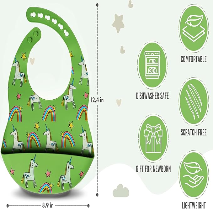 BPA-Free Silicone Baby Bibs with Travel Case, Toddlers Boys/Girls, Large Pocket, Adjustable, Toddlers 6-48 Months