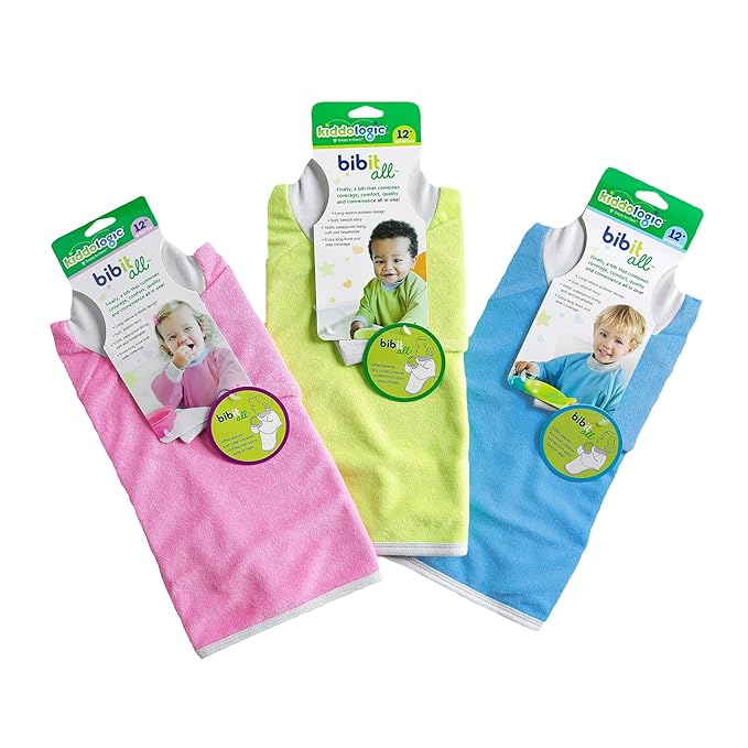 Kiddologic Bibit-all Baby Feeding Bib, Long Sleeves with Ribbed Cuffs and High Collar, Stretchy Pullover Smock, Soft Absorbent Terry, Waterproof Lining, Toddler Girl 12-36 Months, Wild Orchid (Pink)