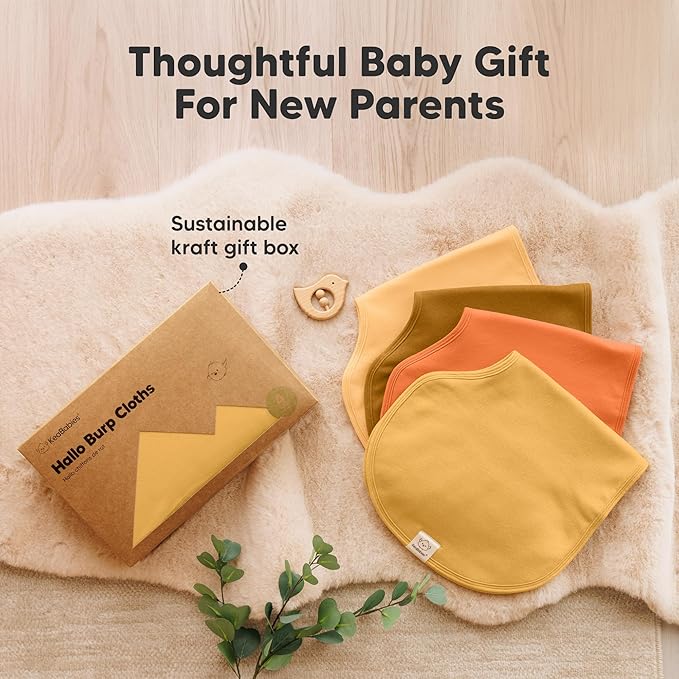 KeaBabies 4-Pack Baby Burp Cloths Baby Girl, Boy - Organic Cotton Burp Cloth, Extra Large, Absorbent, Soft Burping Cloths & Bibs Set for Babies, Newborn Burp Clothes, Thick Burp Rags (Phase)