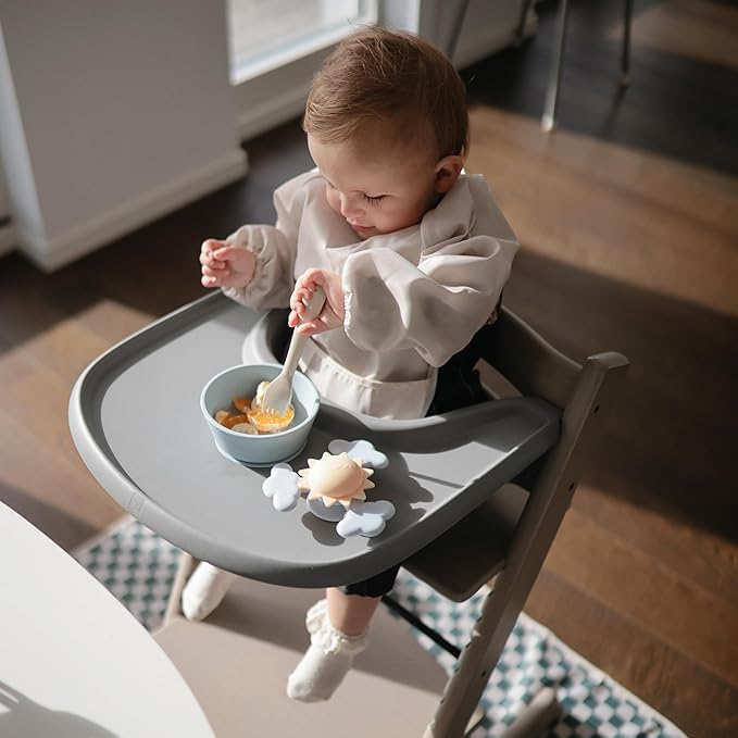 mushie Long Sleeve Baby Bib | Water Resistant Adjustable Fit for Ages 6-24 Months