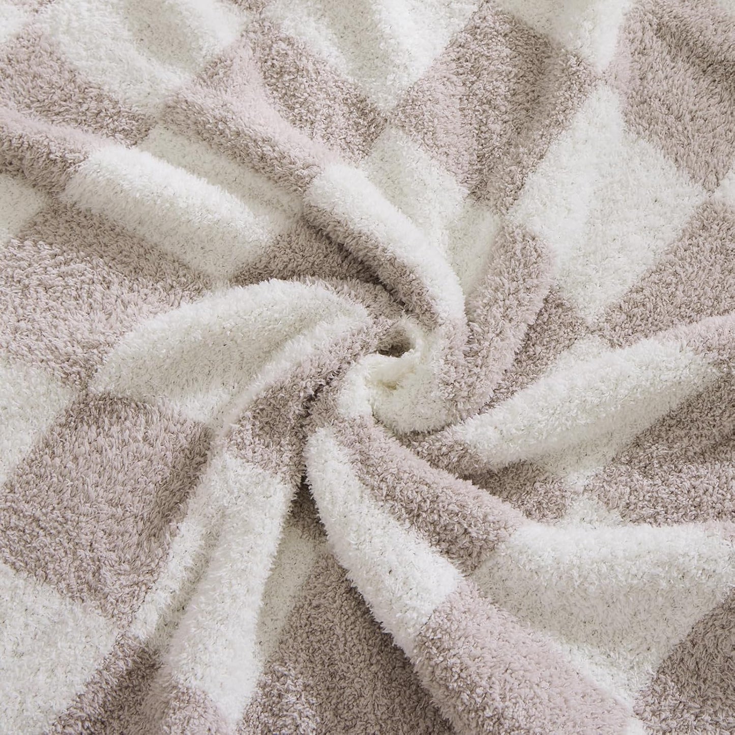 WRENSONGE Checkered Throw Blanket, Taupe Soft Cozy Fluffy Warm Hand Made Throw Blankets for Couch, Sofa, Chair, Bed, Camping, Picnic, Travel Lightweight Bed Blanket - 60"*80"