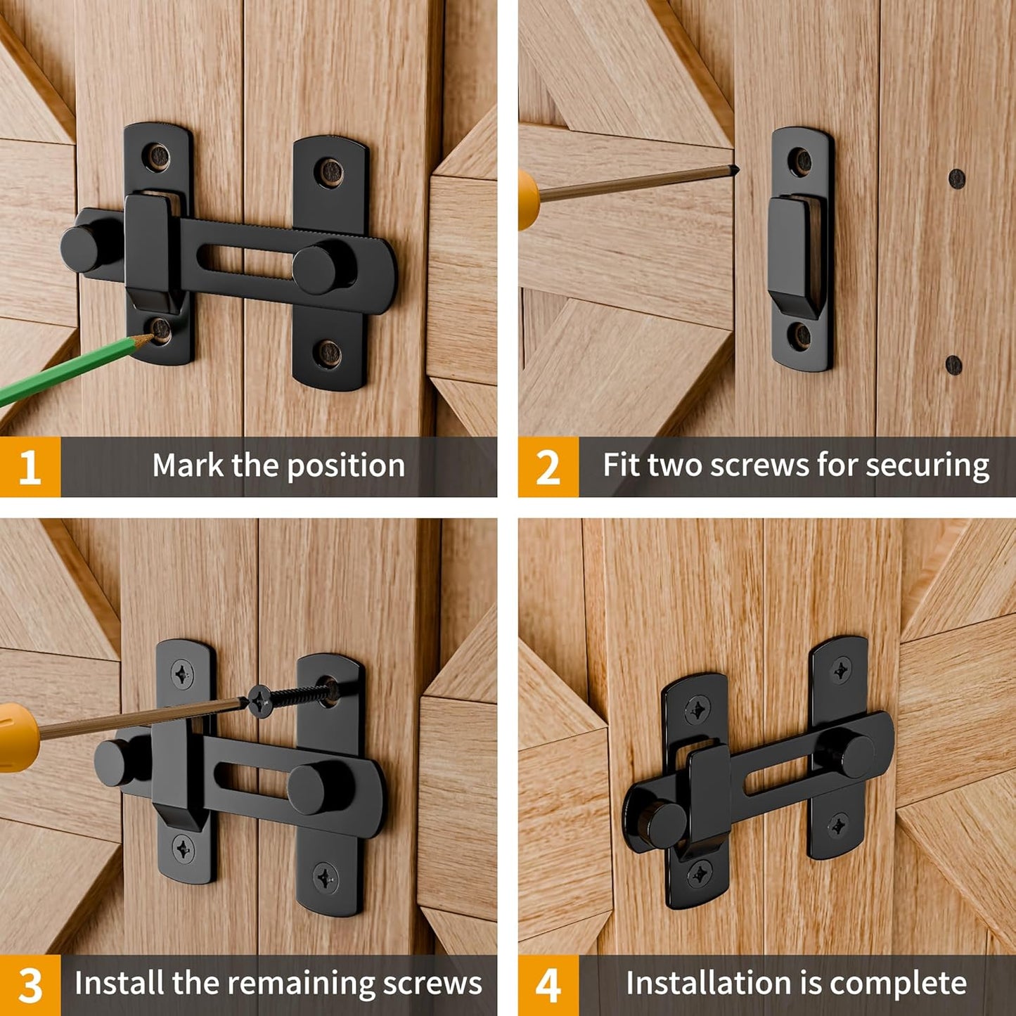 180 Degree Matte Black Bifold Latch Flip Sliding Barn Door Latches, Gate Latch for Barn Door, Sliding Door, Pet Door, Garage, Bathroom, Window, Outdoor