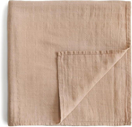 mushie Muslin Baby Swaddle Blanket | 100% Organic Cotton (Pale Taupe)