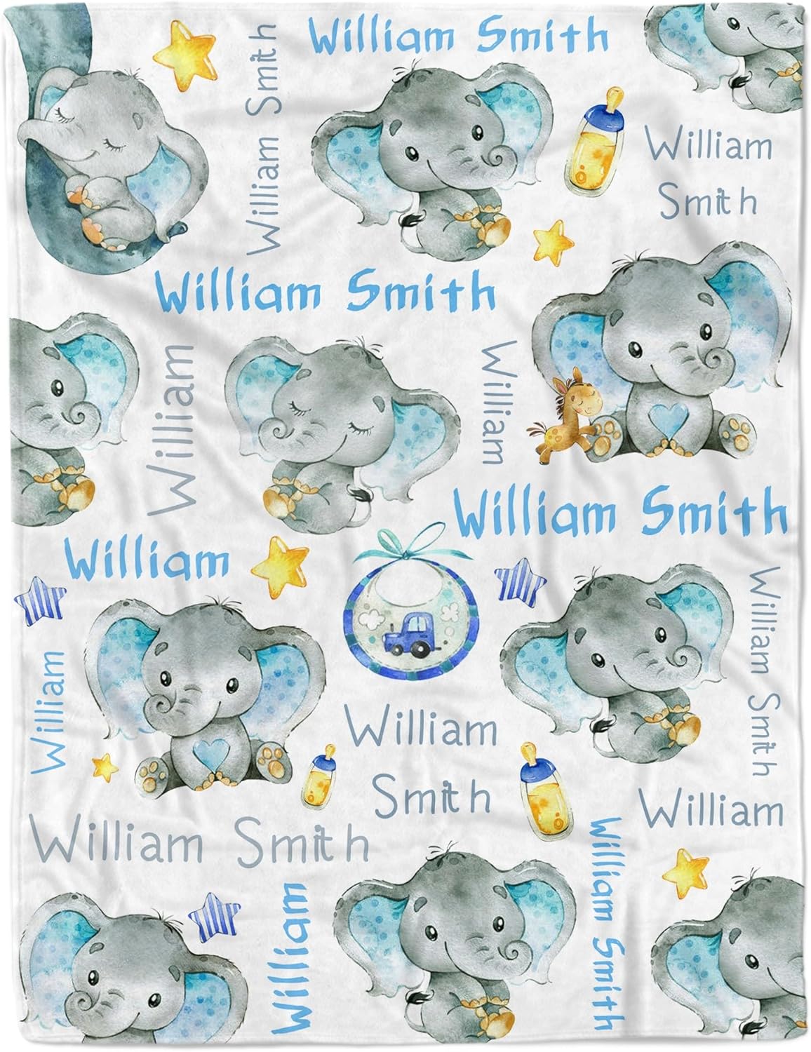 Personalized Elephant Baby Blanket for Boy Girl Custom Name Blanket for Baby Shower Customized Birthday Christmas Newborn Gifts