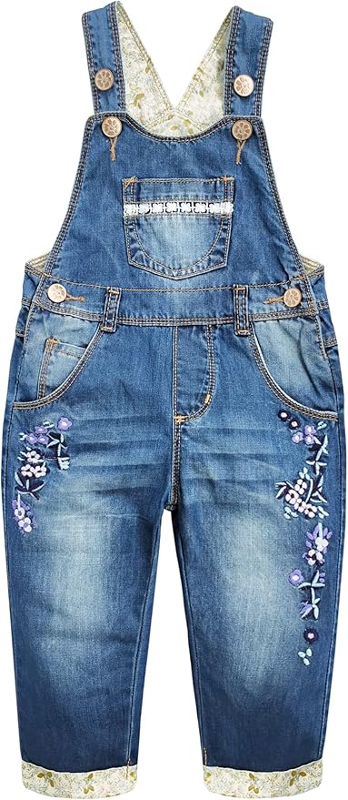 KIDSCOOL SPACE Baby Little Kids Cute Denim Embroidered Fashion Jean Overalls