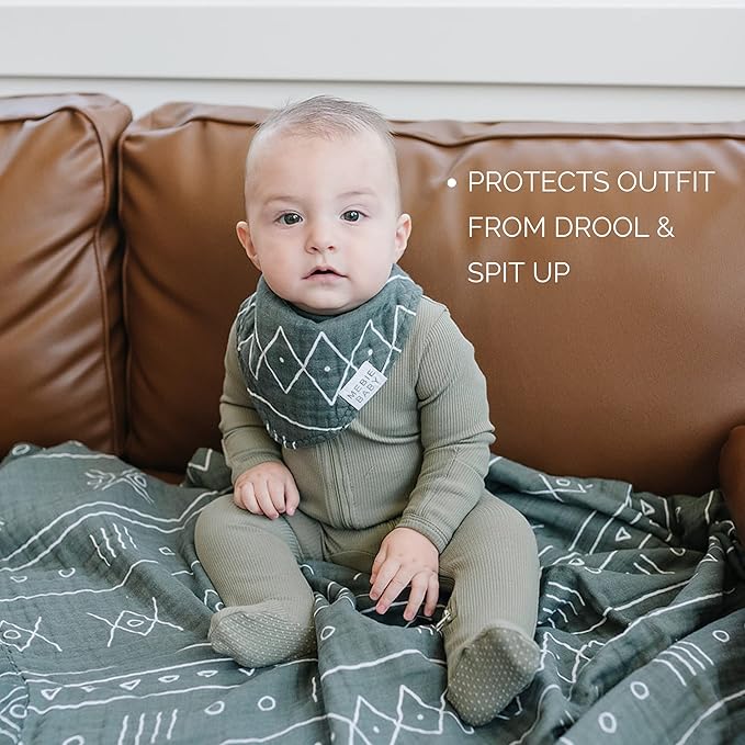 Mebie Baby Muslin Cotton Bib, 3 pack, Baby Bib Set for Burp, Spit Up, Drool, Bandana Bibs for Baby Boy or Baby Girl