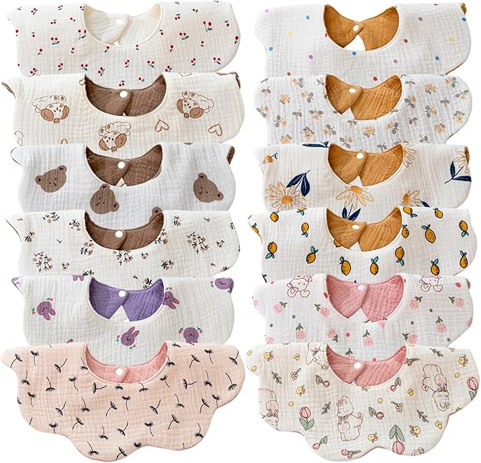 Baby Drool Bibs for Unisex Girls Boys 12 Pack Baby Muslin Bibs for Drooling and Teething