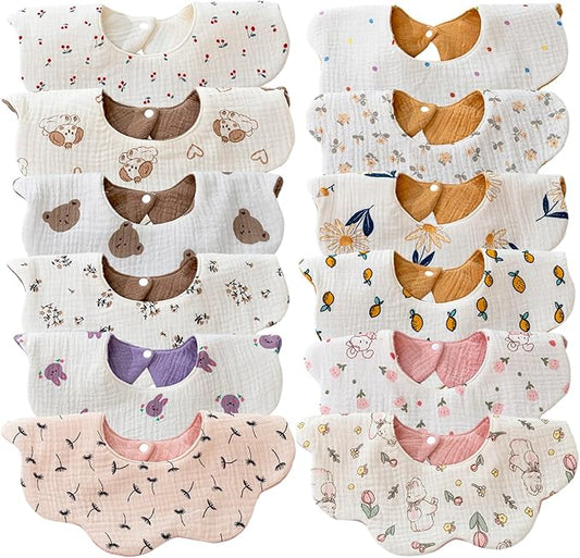 Baby Drool Bibs for Unisex Girls Boys 12 Pack Baby Muslin Bibs for Drooling and Teething